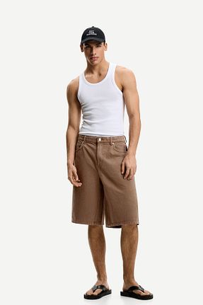 شلوارک و برمودا قهوه ای مردانه Straight Bershka - کد 926636407