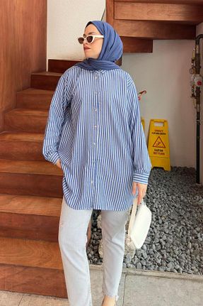 پیراهن حجاب آبی زنانه اورسایز lamelif - کد 926632796