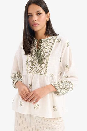 بلوز نباتی زنانه طرح دار Defacto - کد 926645023
