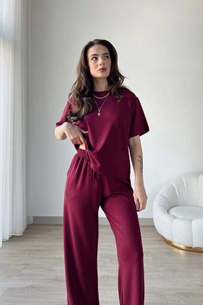 ست بالاتنه و پائین تنه زرشکی زنانه بافتنی TrendyFashion - کد 906131724