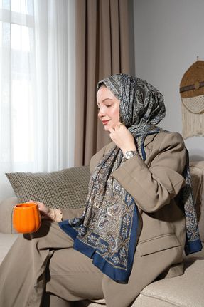 شال سرمه ای زنانه پنبه ای Baştacı - کد 865511351