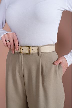 کمربند بژ زنانه چرم مصنوعی Descoin - کد 898157921
