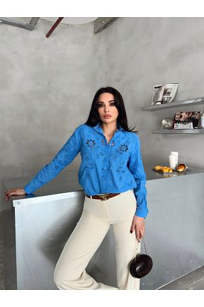 پیراهن آبی زنانه اورسایز POP STORY - کد 926802623