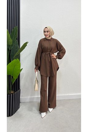 ست بالاتنه و پائین تنه حجاب قهوه ای زنانه گشاد BRN IŞIK TESETTÜR - کد 926818959