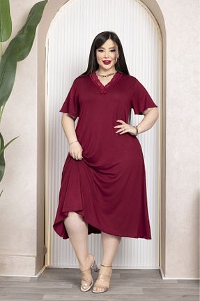 لباس سایز بزرگ زرشکی زنانه بامبو şuranur - کد 926828020