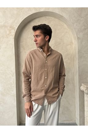 پیراهن بژ مردانه اورسایز Mencha - کد 926869432