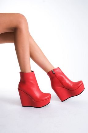 بوت / نیم بوت قرمز زنانه چرم مصنوعی owwox club - کد 863165964