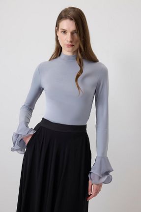 بلوز حجاب طوسی زنانه اورسایز Touche Prive - کد 926909887