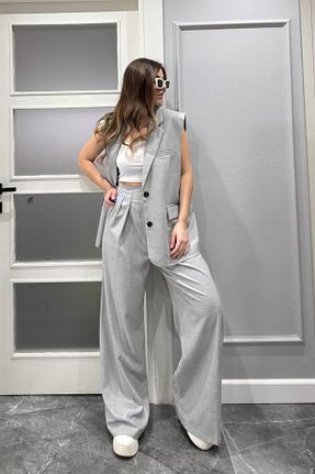ست بالاتنه و پائین تنه طوسی زنانه بافتنی Banu Angay - کد 926913577