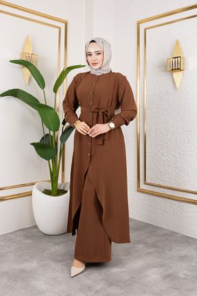 ست بالاتنه و پائین تنه حجاب قهوه ای زنانه رگولار Genel Markalar - کد 926922948