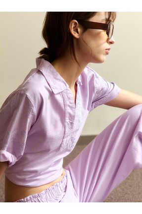 تیشرت بنفش زنانه اورسایز PARFOIS - کد 926936812