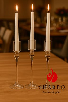 شمعدان و شمع گیر سفید شیشه Shabbo Handmade Glass - کد 926516634