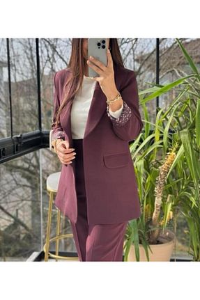 کت بلیزر زرشکی زنانه کرپ Lavanta Tekstil - کد 926942864