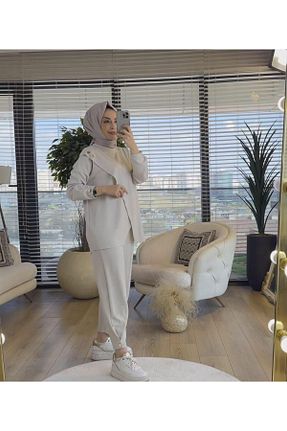 ست بالاتنه و پائین تنه بژ زنانه بافتنی Moda Küpü - کد 926947874