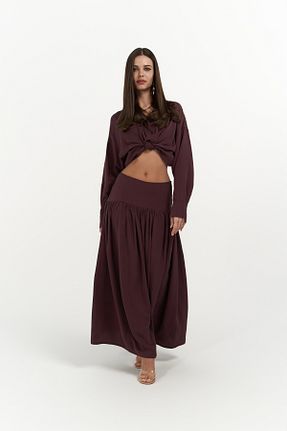 ست بالاتنه و پائین تنه زرشکی زنانه اورسایز MAİ COLLECTİON - کد 926963161
