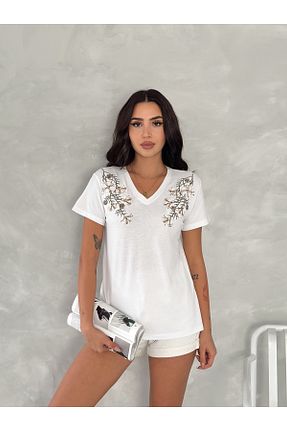 تیشرت سفید زنانه رگولار Esra Butik Hane - کد 926963388