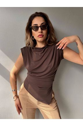 بلوز قهوه ای زنانه ساده Miss fashion - کد 926999681