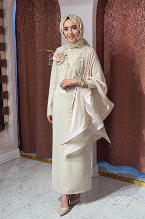 لباس مجلسی حجاب بژ زنانه یقه دوچرخه White Corner - کد 926998264