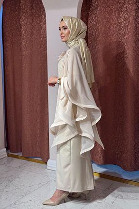 لباس مجلسی حجاب بژ زنانه یقه دوچرخه White Corner - کد 926998264