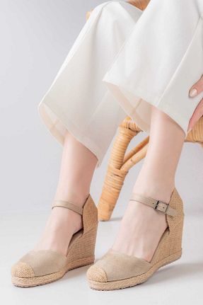 کفش پاشنه بلند پر بژ زنانه پاشنه متوسط (5-9 سانتی متر) SEDRİK - کد 927092794