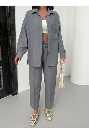 ست بالاتنه و پائین تنه طوسی زنانه بافتنی alenmoda - کد 821581412