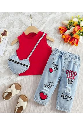ست بالاتنه و پائین تنه آبی بچه گانه جین ipekkids - کد 927129260