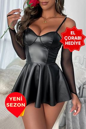لباس مشکی زنانه چرم مصنوعی RUKOD - کد 835160539