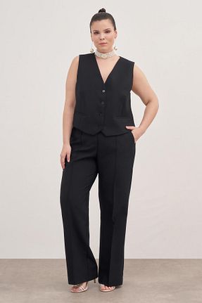 شلوار سایز بزرگ مشکی زنانه بافتنی Myline - کد 825278289