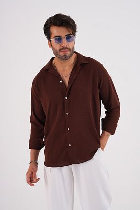 پیراهن قهوه ای مردانه اورسایز SKYMOOD - کد 861375276