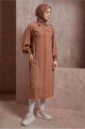 تونیک حجاب قهوه ای زنانه پلی استر Alvina - کد 818811896