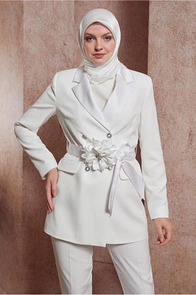 ست بالاتنه و پائین تنه حجاب سفید زنانه رگولار Alvina - کد 828583876