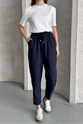 شلوار سرمه ای زنانه کتان macharel jeans - کد 927267036
