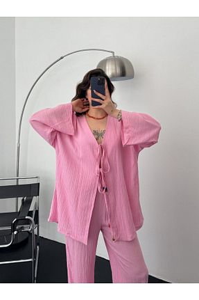 ست بالاتنه و پائین تنه صورتی زنانه بافتنی BRGCLOTHING - کد 927328239