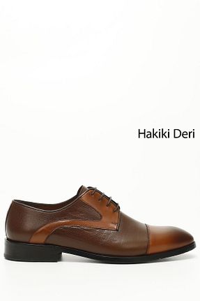 کفش کلاسیک قهوه ای مردانه چرم خالص GÖNDERİ(R) - کد 768965807