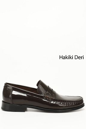 کفش لوفر قهوه ای مردانه چرم خالص GÖNDERİ(R) - کد 822264678