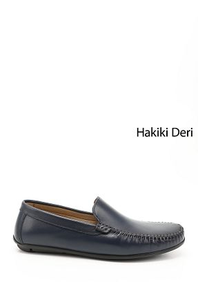 کفش کژوال سرمه ای مردانه چرم خالص GÖNDERİ(R) - کد 100009441