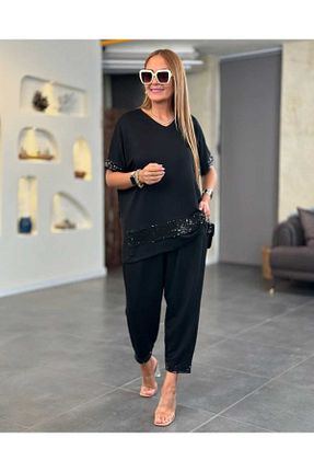 ست بالاتنه و پائین تنه سایز بزرگ مشکی زنانه فاق نرمال Kokosh moda - کد 927348148