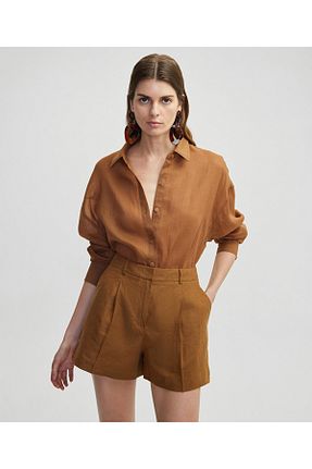 پیراهن قهوه ای زنانه اورسایز İpekyol - کد 927341802