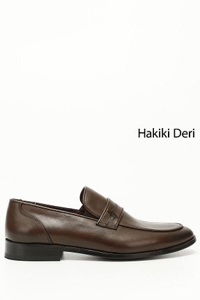 کفش لوفر قهوه ای مردانه چرم خالص GÖNDERİ(R) - کد 819436460