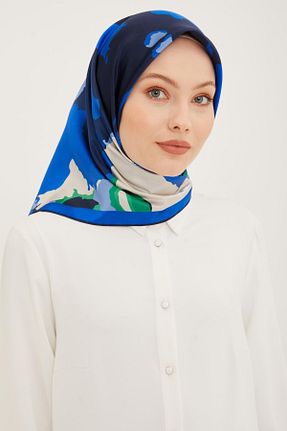 روسری آبی کرپ ساتن ابریشم Armine - کد 813555436