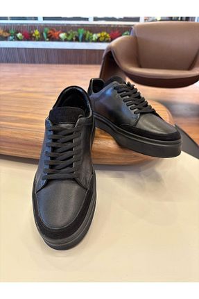 کفش اسنیکر مشکی مردانه چرم اصل Paulo - کد 927357679