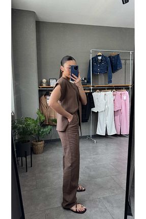 ست بالاتنه و پائین تنه قهوه ای زنانه بافتنی YOUR NAME - کد 927376370