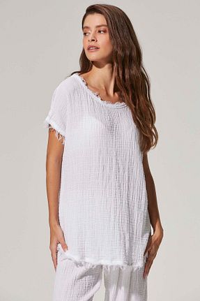 بلوز سفید زنانه ساده White By Nature - کد 354057200