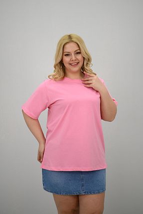 تیشرت سایز بزرگ صورتی زنانه سایز بزرگ Koza Butik - کد 927374529