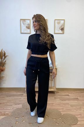 ست بالاتنه و پائین تنه مشکی زنانه بافتنی Aychayla - کد 927379098