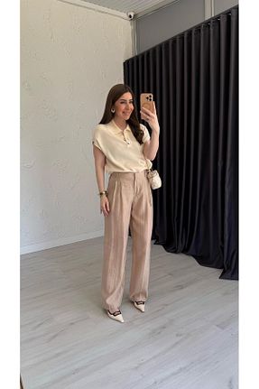 شلوار بژ زنانه بافتنی elif teke - کد 928133362