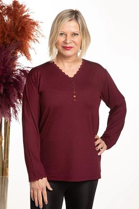 بلوز زرشکی زنانه ساده ModaSümeyra - کد 714910967
