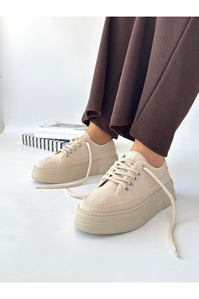 کفش اسنیکر بژ زنانه بند دار EFEMMODA - کد 927419013