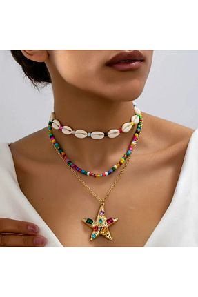 گردنبند جواهر زرد زنانه برنجی TAKİŞKO - کد 927444915