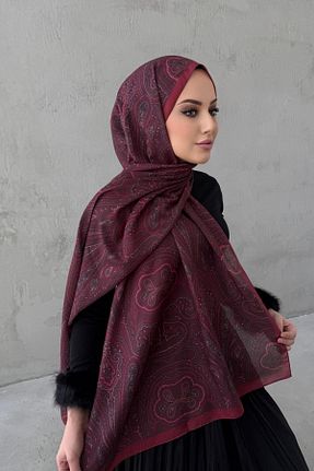 شال زرشکی زنانه ابریشم Byedauzunlar - کد 927511523